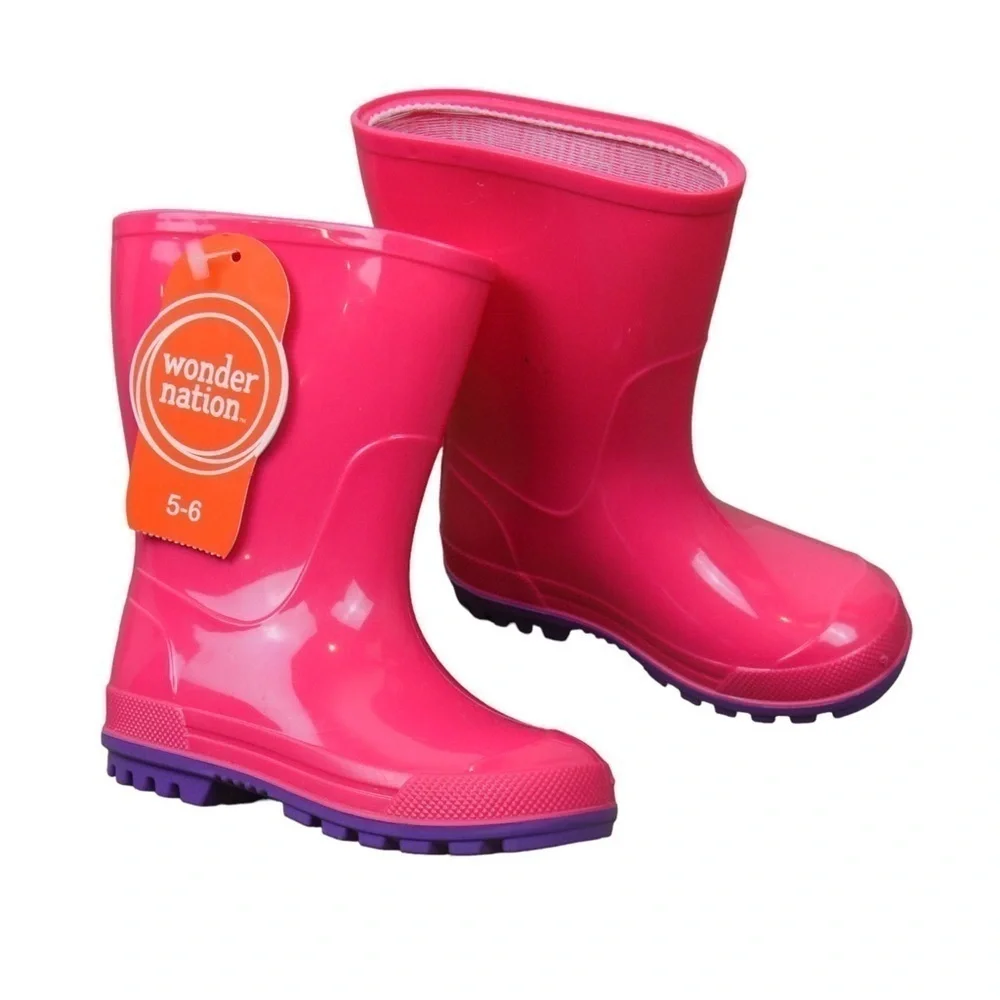 NEW Toddler Girls Wonder Nation Pink Rain Boots,‎ Size 5-6
